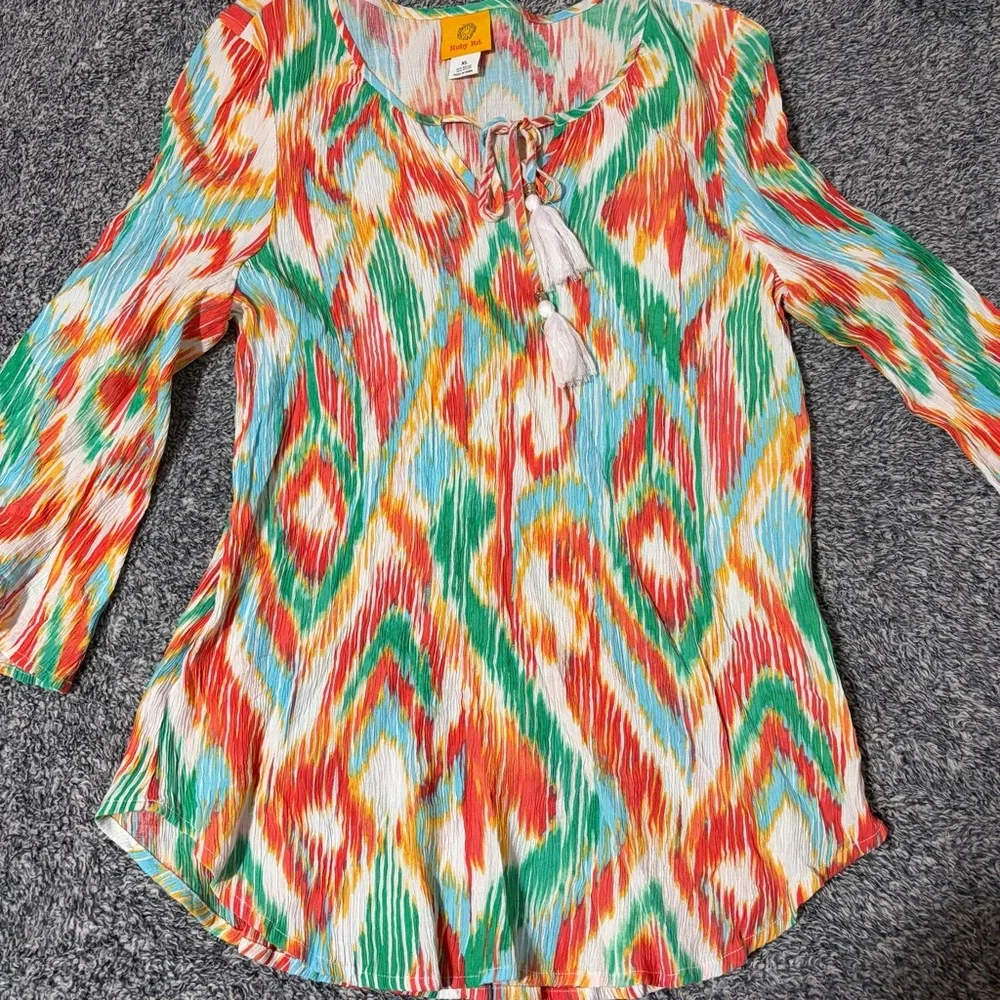 Ruby Rd Colorful Geometric Print Blouse Size XL - Picture 3 of 11